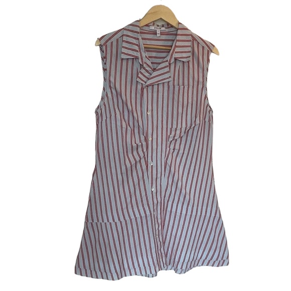 DEREK LAM 10 CROSBY Blue/Red Striped Dress Ruffle Shirtdress Sleeveless - Sz 16 - Picture 4 of 16